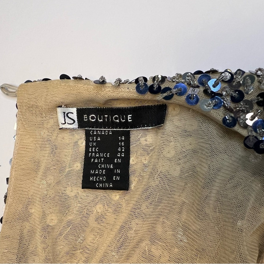 JS Boutique Navy Gown with Silver Sequin Cap Sleeves - Picture 8 of 15
